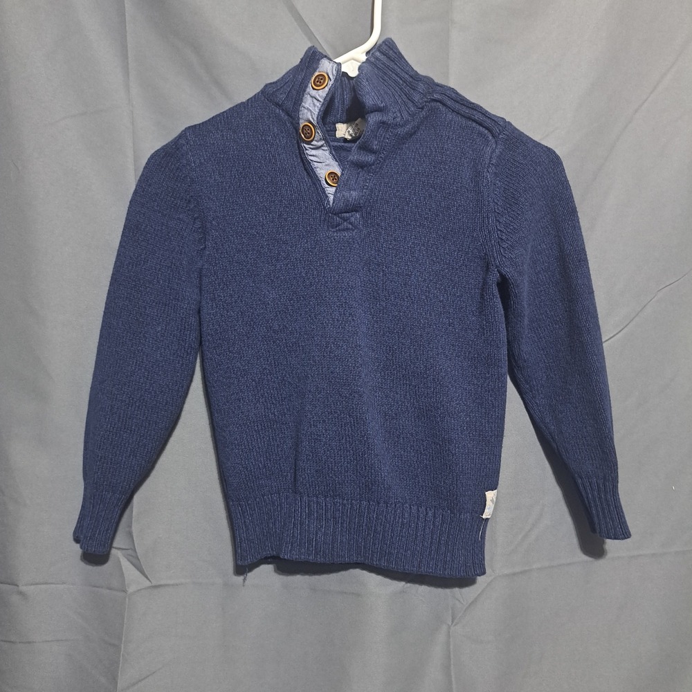 H&M L.O.G.G Kids Sweater Pullover 1/4 Button Mock Neck Knit Blue Size 6-8 Yr